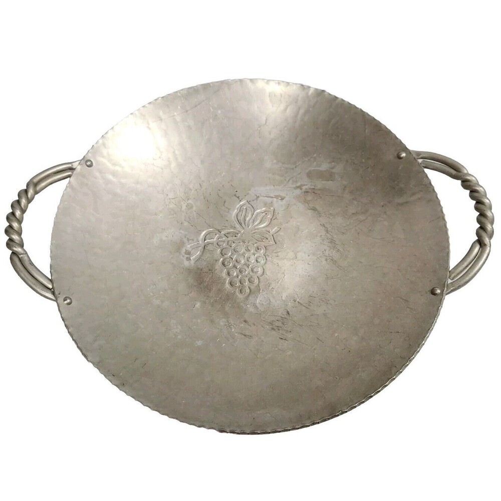 B W Buenilum Vintage Aluminum Hammered Serving Platter Tray Twist Handle Grapes